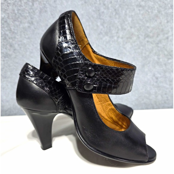 Söfft Shoes - Söfft Women's Black Leather Croc Mary Jane Peep Toe Block Heel, US 7